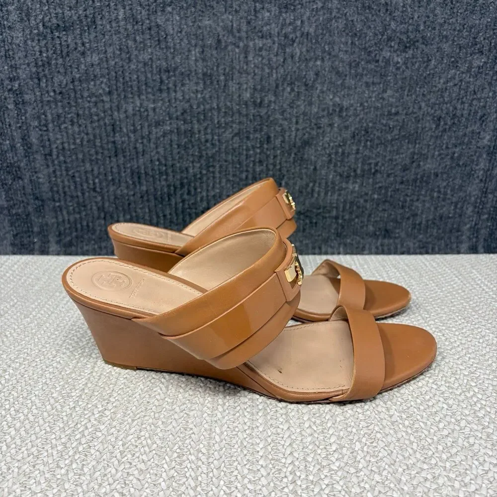 Tory Burch Gigi Wedge Sandals Strap Brown Leather Women’s 10 M